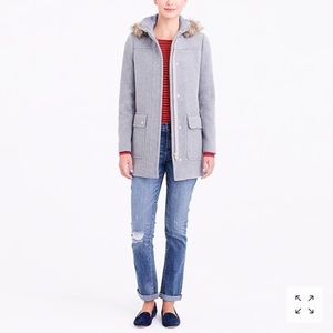 J. Crew gray coat with foe fur lined hood